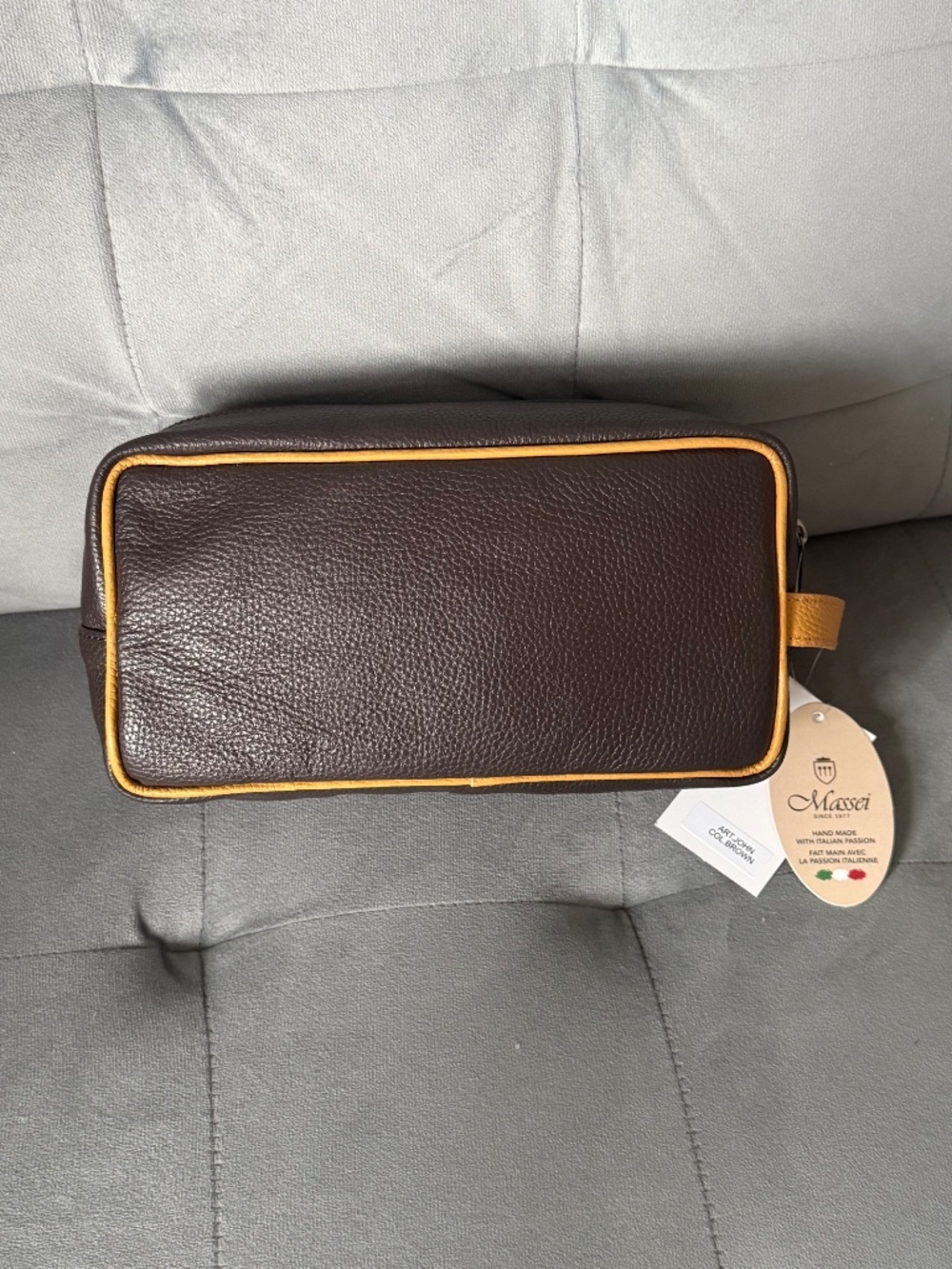 Massei Italian Men's Leather Toiletry Bag Dopp Kit Handmade Brown NWT